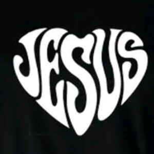 Black Tee with White Heart 'Jesus' Design